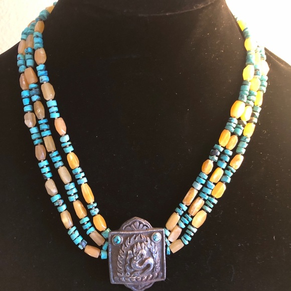Timeless Symbols Jewelry - Vintage Turquoise and Yellow Jade necklace